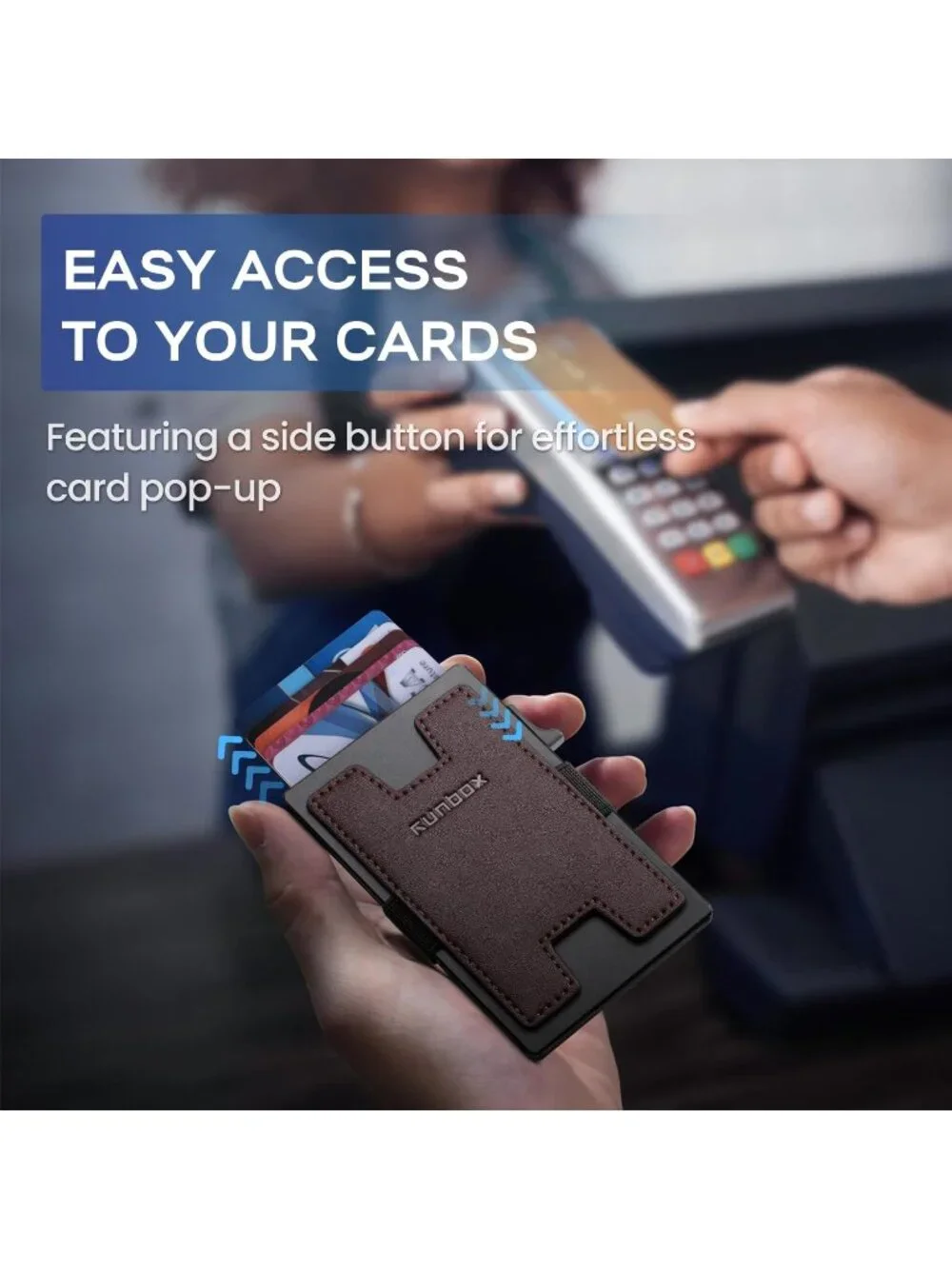 〽️Men Mocha Slim 6+6 Card Holder Minimalist RFID Blocking Wallet Pop-Up Function